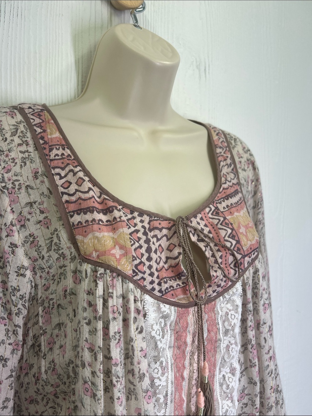 Free People - Dream Lover Ditsy Floral Lace Long Sleeve Blouse Size Small - Picture 4 of 12